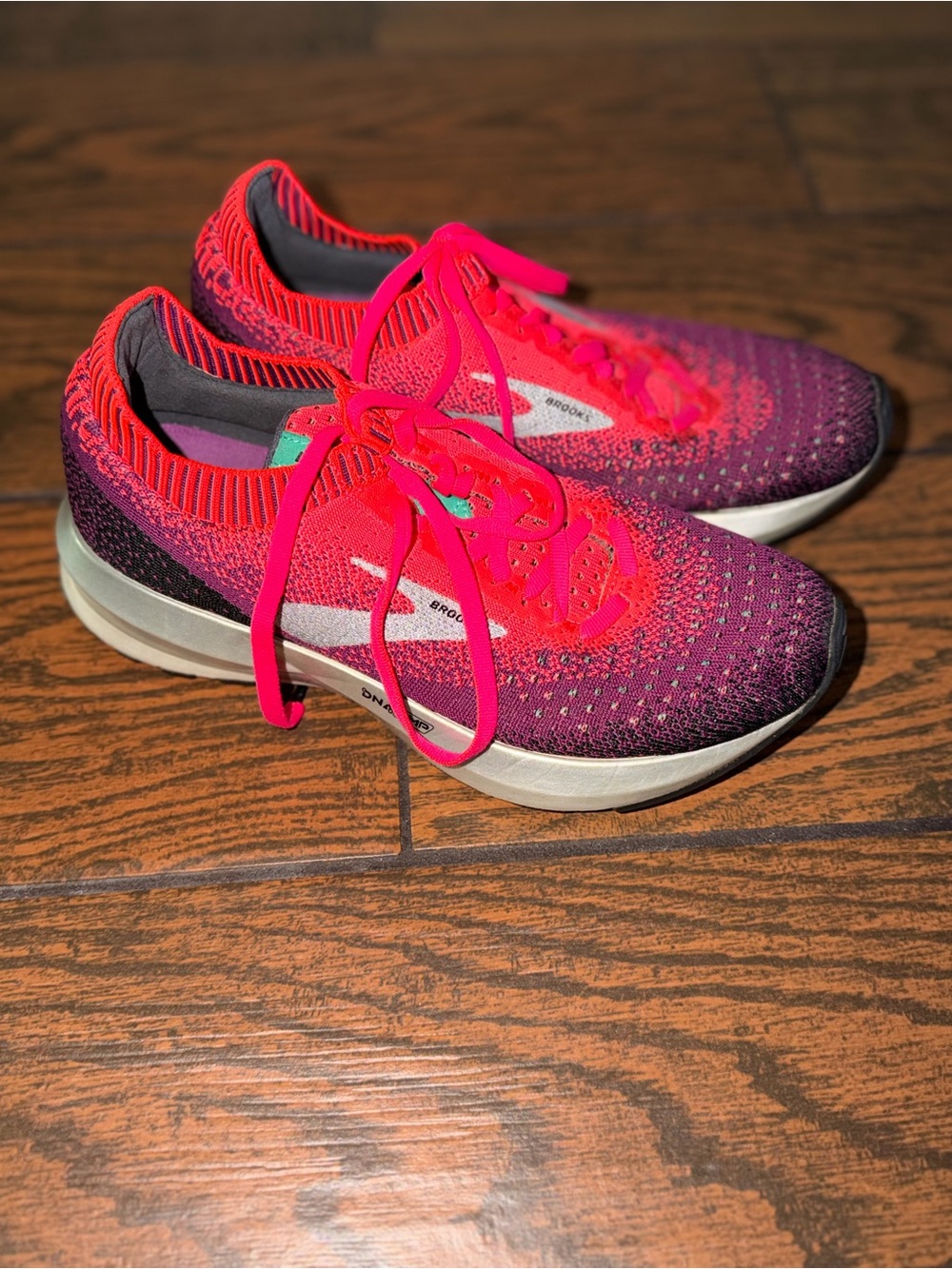 Brooks Women's Neon Pink and Purple Knit Running Shoes